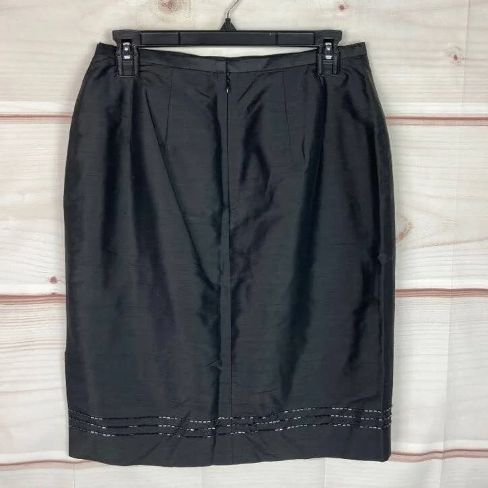 Classiques Entier Skirt Womens 8 Black Dupioni Silk Pencil Beaded Back Zip
